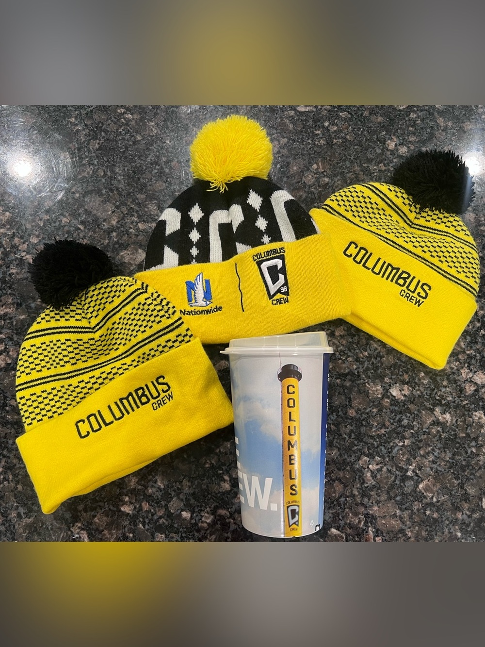 Columbus Crew Yellow & Black Knit Pom Beanies & Reusable Drink Cup